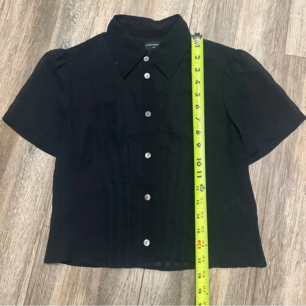 CLUB MONACO Sheer Silk Button Down Blouse in Black Size S NWT - Picture 8 of 9